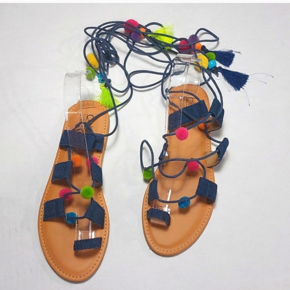 Catherine Malandrino Blue Denim Open Toe Lace Up Sandals Size 9